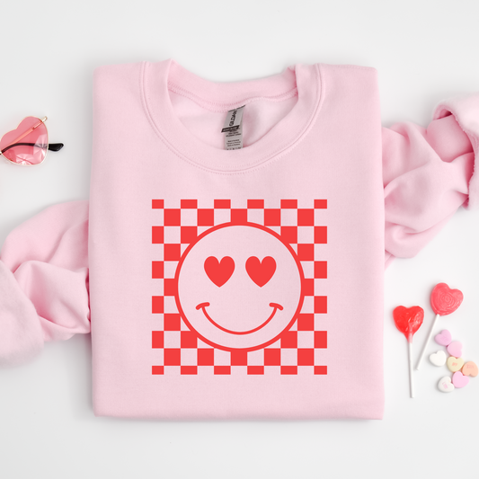 Heart Eyed Smiley Face Crew Neck Graphic Sweater
