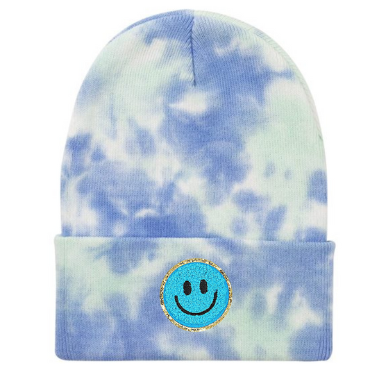 Sky Blue Mist Beanie with Blue Smiley Face Patch
