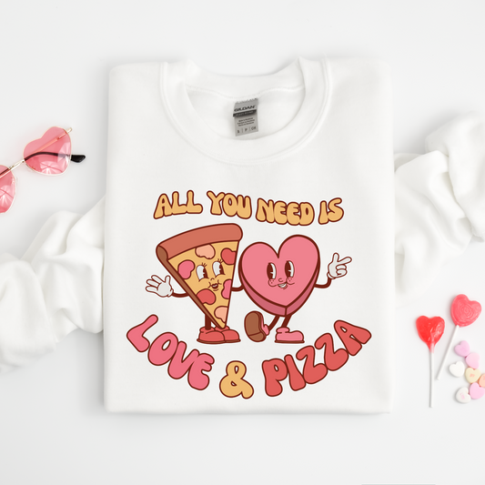 All You Need Is Love & Pizza Crew Neck Graphic Sweater