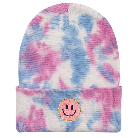 Cotton Candy Beanie with Pink Smiley Face Patch
