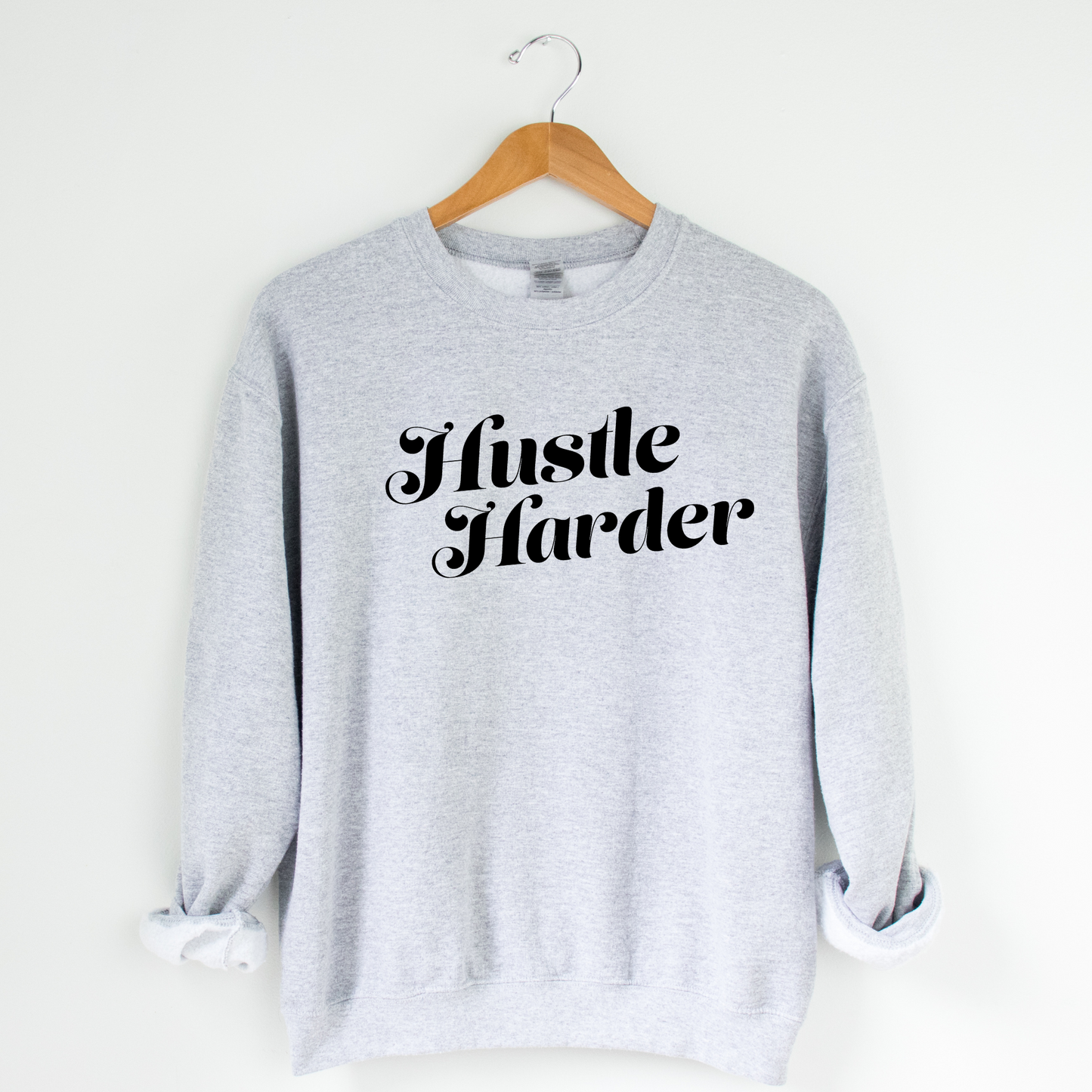 Hustle Harder Graphic Crew Neck Sweater With Opteemism Logo