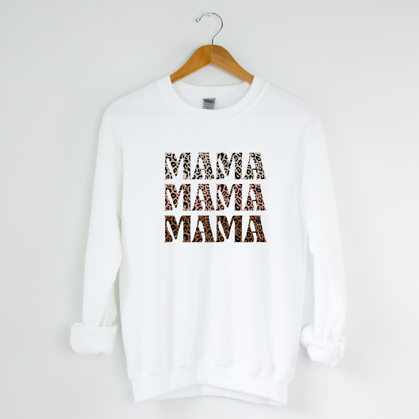 Mama, Mama, Mama Leopard Graphic Crew Neck Sweater