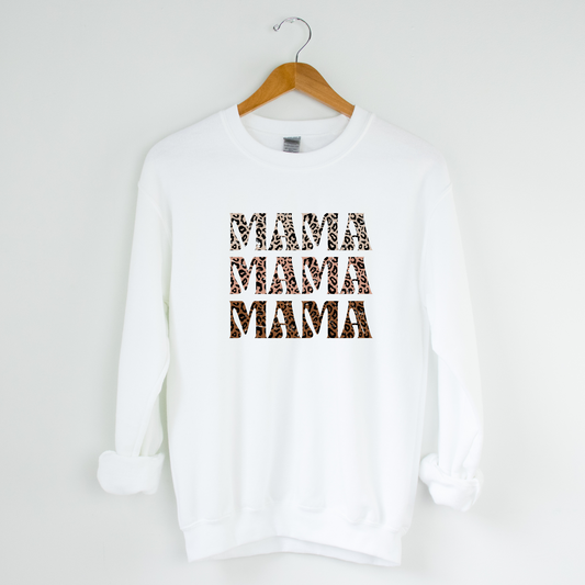 Mama, Mama, Mama Leopard Graphic Crew Neck Sweater