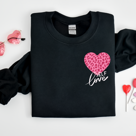 Self Love + Animal Printed Heart Crew Neck Graphic Sweater
