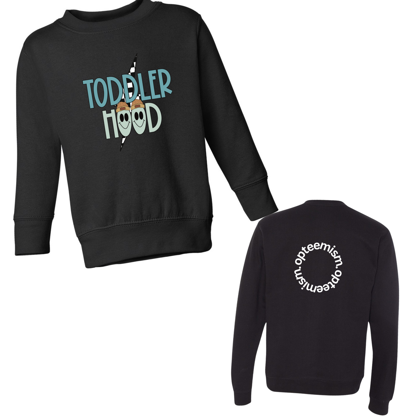 Toddler Hood Graphic Crew Neck Sweater With Opteemism Logo