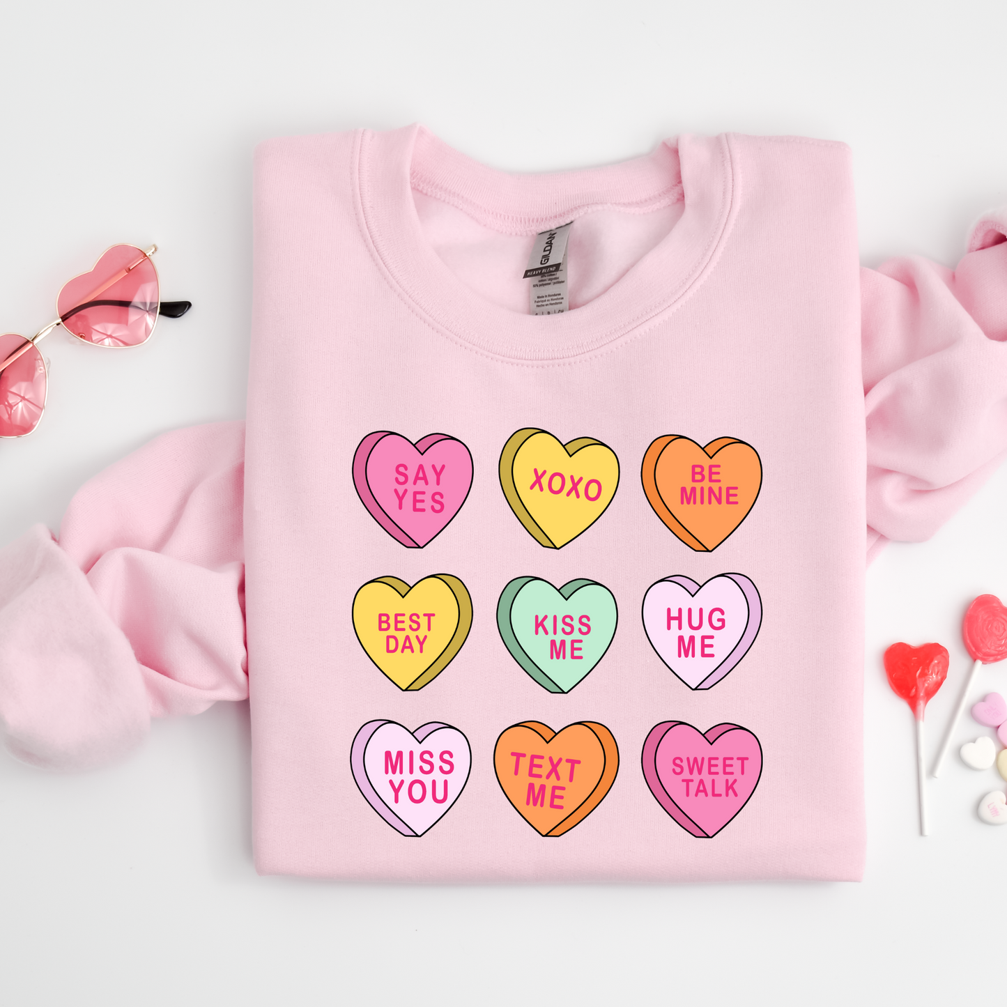 Sweet Hearts Crew Neck Graphic Sweater